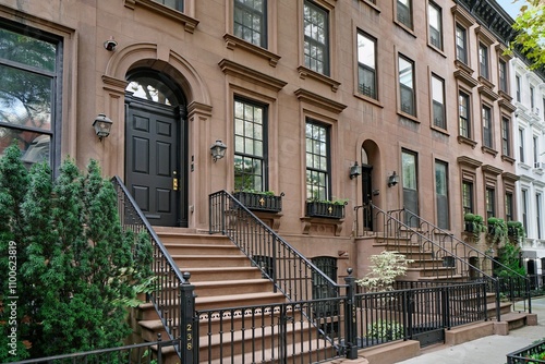 Canvas Print New York City, row of traditional brownstone townhouses