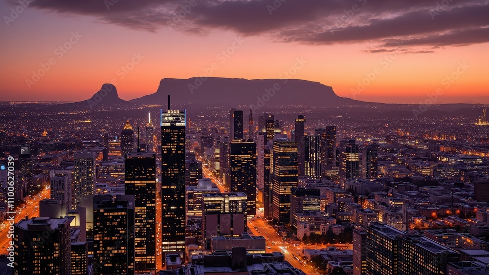 Obraz premium Generative AI, Cityscape at Sunset with Iconic Sandstone Monolith