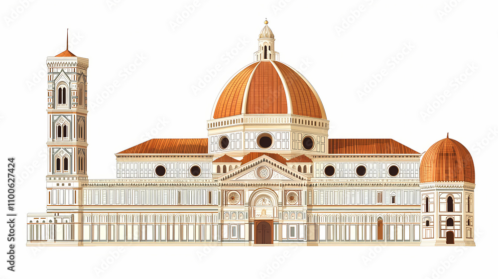 Fototapeta premium Florence cathedral in florence, italy isolated on transparent or white background, png. Renaissance. Illustration