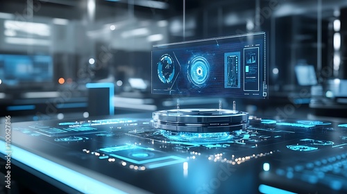 Wallpaper Mural Futuristic Technology Interface with Holographic Display Torontodigital.ca