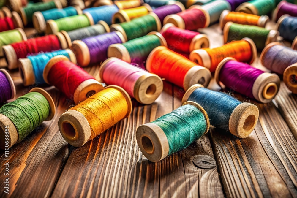 Colorful Spools of Thread on a Rustic Wooden Surface in a Cozy Crafting Space for Sewing and Textile Projects, Ideal for Creative Inspiration and DIY Enthusiasts Colorful Spools of Thread on a Rustic Wooden Surface in a Cozy Crafting Space for Sewing and Textile Projects, Ideal for Creative Inspiration and DIY Enthusiasts