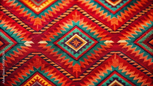 Colorful Vintage Red Aztec Navajo Geometric Pattern Background with Tilt-Shift Photography Effect for Unique Design Projects and Textiles