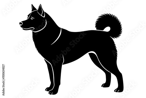 Akita Dog Silhouette Vector Illustration on White Background