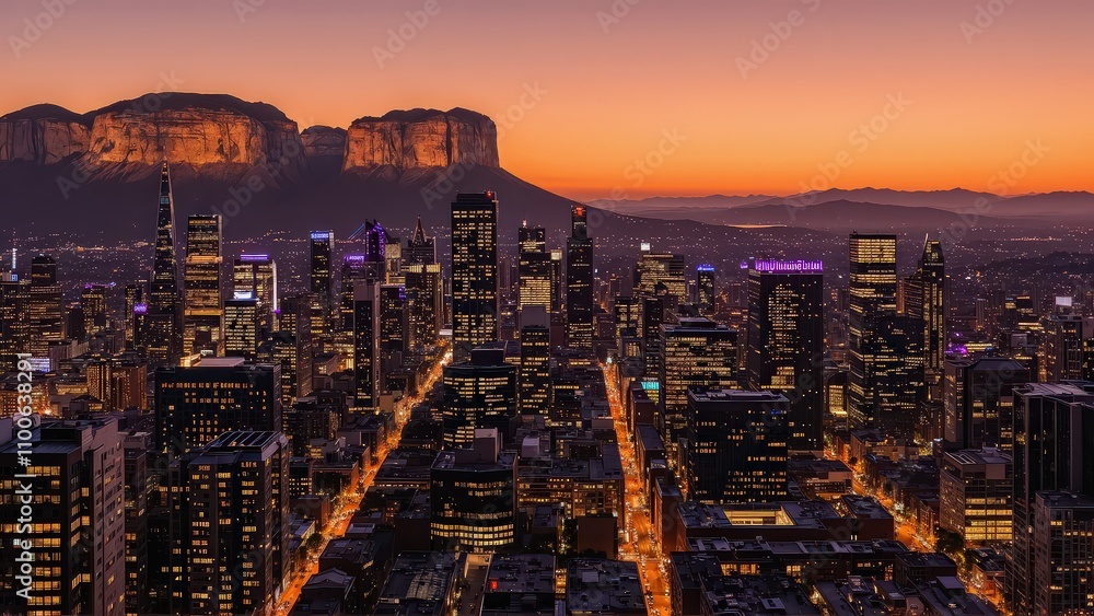 Fototapeta premium Generative AI, Cityscape at Sunset with Iconic Sandstone Monolith