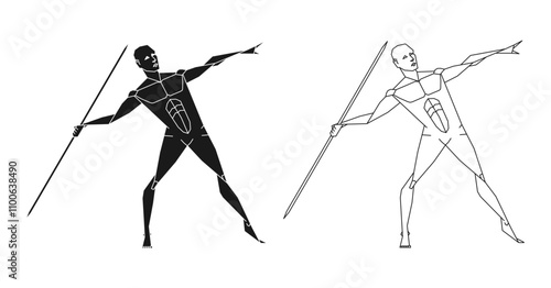 Javelin thrower silhouette. Man figure posing with spear. Vector illustration image.