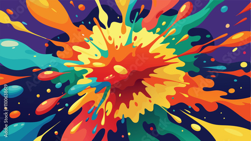 Vibrant color explosion design features bold splashes and diverse hues, creating a lively abstract artwork suitable for various creative projects