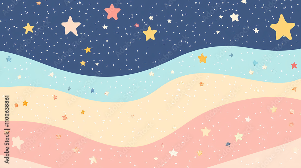 Fototapeta premium Dreamy pastel starry sky with sparkling stars and cosmic background. Whimsical. Illustration