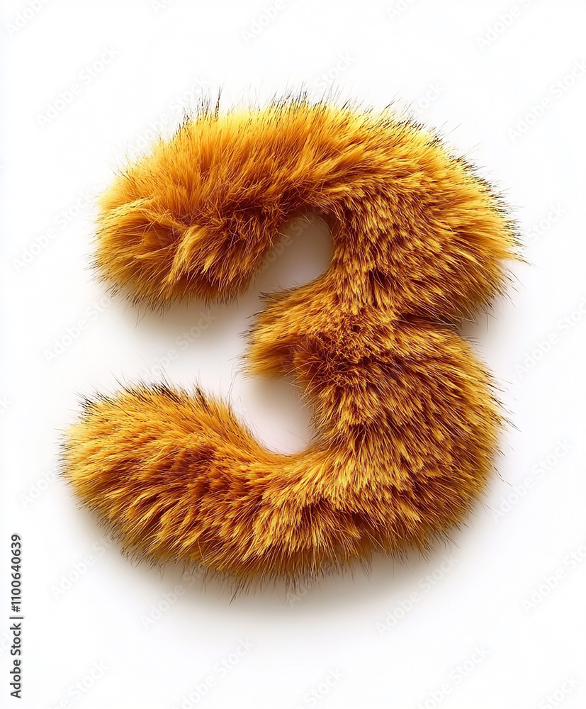 Gold color Fur number 3 on white background Gold color Fur number 3 on white background