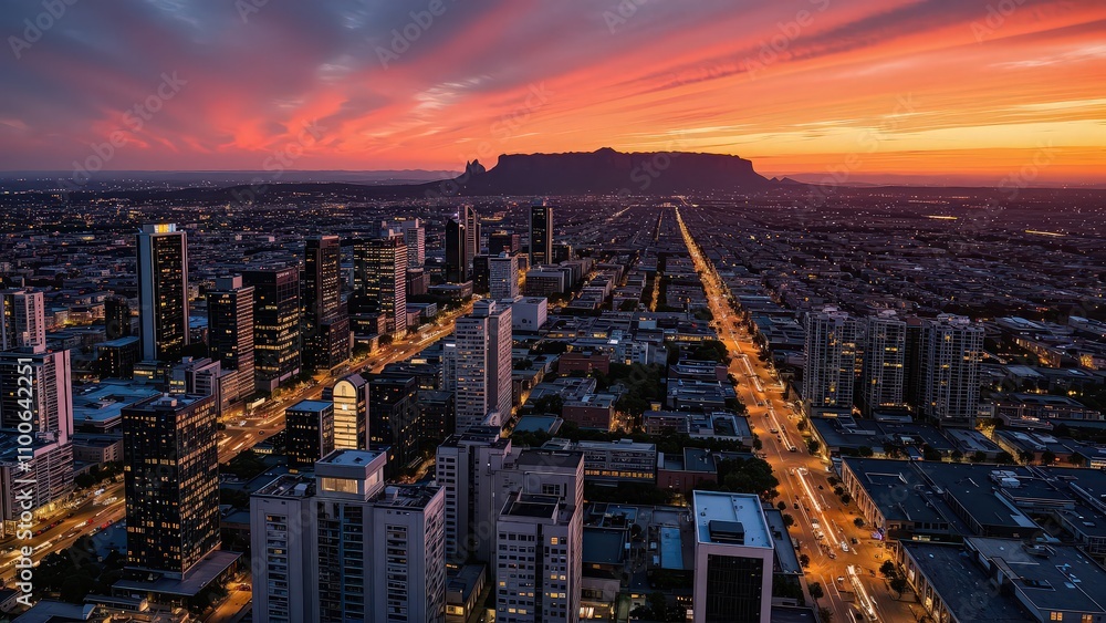 Obraz premium Generative AI, Cityscape at Sunset with Iconic Sandstone Monolith