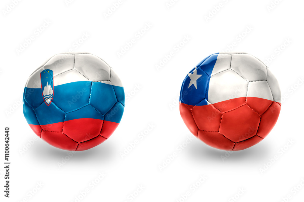 Fototapeta premium football balls with national flags of slovenia and chile ,soccer teams. on the white background.
