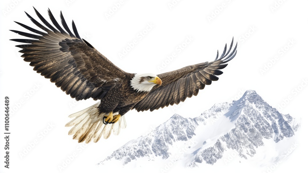 Obraz premium Majestic Eagle in Flight with Snow-Capped Mountains