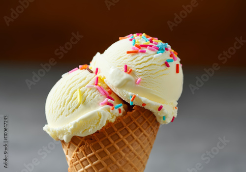 Infographic Design of Ice Cream with Colorful Sprinkles on Minimal Summer Background – Deconstructed Food Styling Concept photo