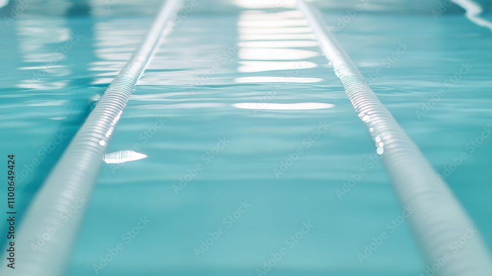 Obraz premium A swimming pool’s lane line float with clear water reflections, indoor setting with bright natural light, Clean style