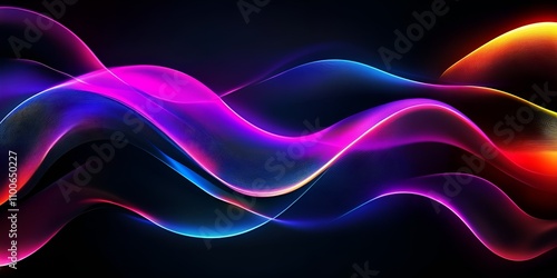 Abstract neon waves in vivid purple, blue, and red hues on a dark background photo