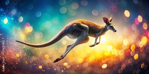 Dynamic Fast Jumping Kangaroo Logo Design with Bokeh Effect, Perfect for Branding and Creative Projects, Showcasing Energy and Motion in a Unique Visual Style photo