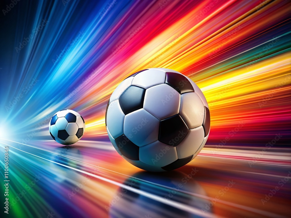 Fototapeta premium Dynamic Movement of Soccer and Football in a Brightly Colored Background Capturing the Essence of Sport and Energy in Minimalist Photography Style