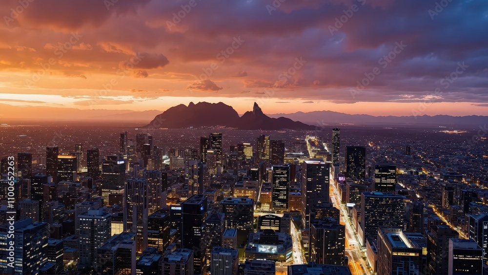 Generative AI, Cityscape at Sunset with Iconic Sandstone Monolith Generative AI, Cityscape at Sunset with Iconic Sandstone Monolith
