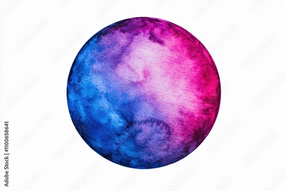 Obraz premium Vibrant Watercolor Circle in Blue and Pink Hues on White Background