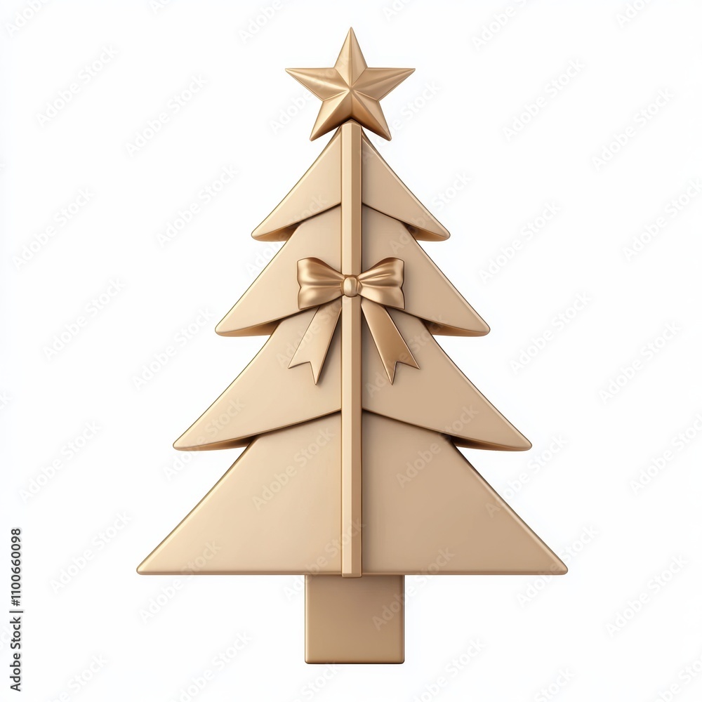 Fototapeta premium Elegant Gold Christmas Tree Design with Star and Bow Decoration