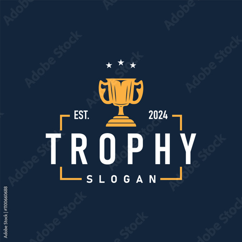 Trophy Logo, Sports Tournament Championship Cup Design. Minimalist Antique Victory Award