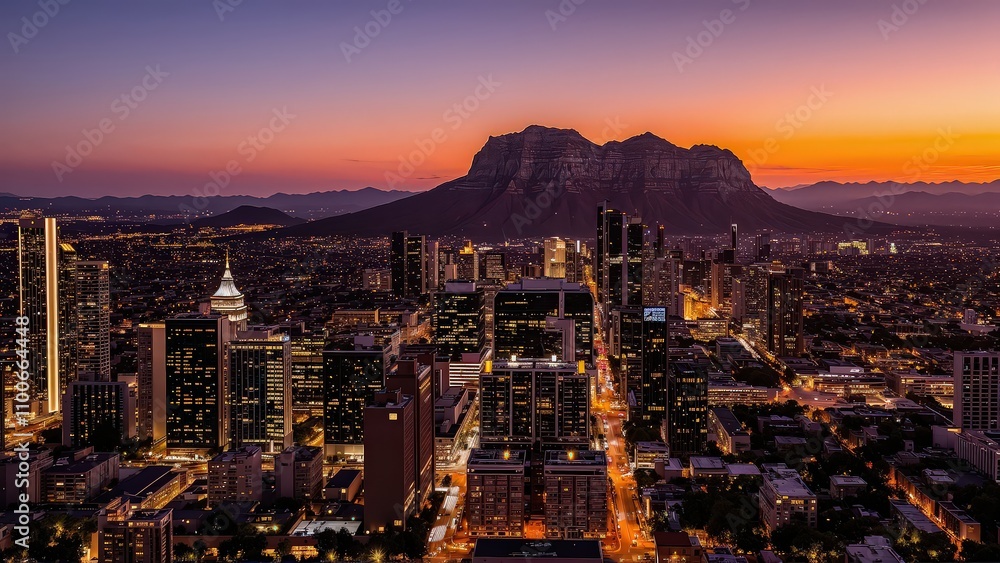 Obraz premium Generative AI, Cityscape at Sunset with Iconic Sandstone Monolith