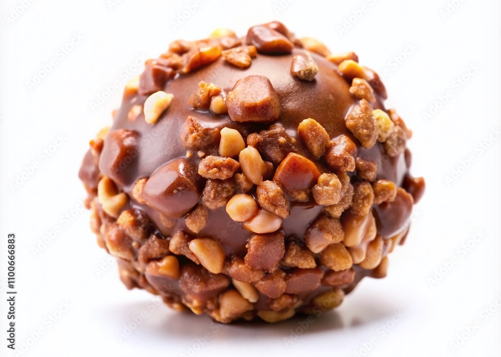 Obraz premium Exquisite Chocolate Candy Balls with Nut Filling Isolated on White Background Capturing Full Sharpness and Detail, Perfect for Gourmet Treats and Confectionery Displays
