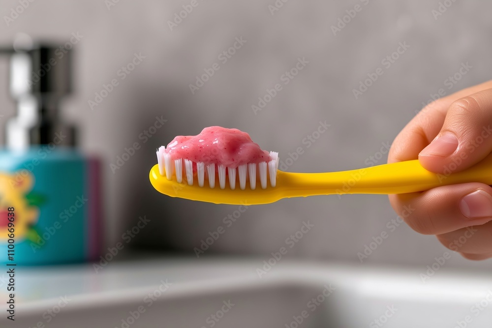 Yellow Toothbrush with Pink Toothpaste Yellow Toothbrush with Pink Toothpaste