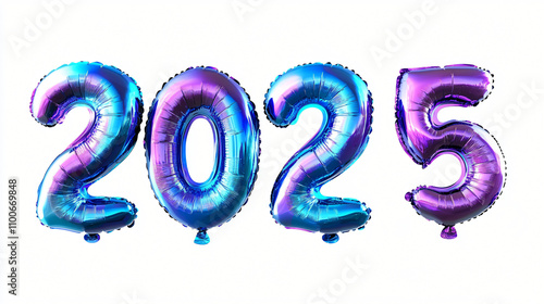 2025 Blue and Purple Mylar New Year Balloons Isolated for Celebration