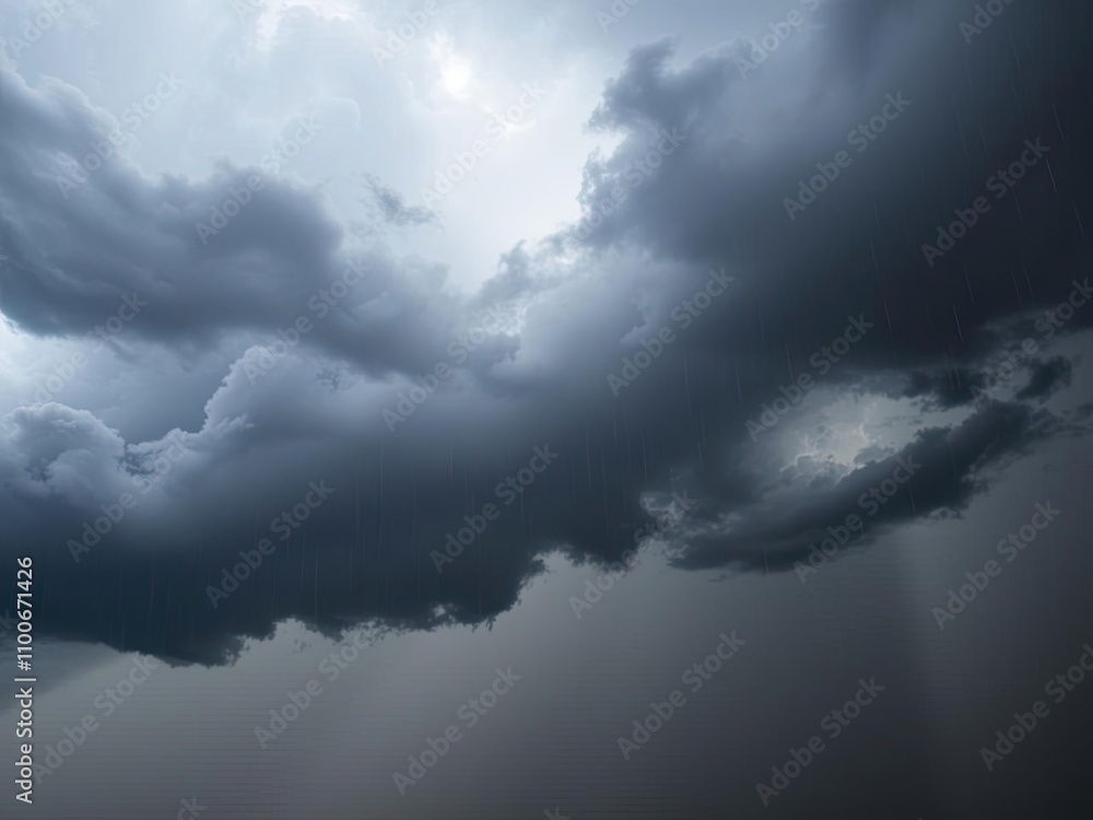 Obraz premium Dark, ominous sky filled with thick, billowing black clouds before a thunderstorm, clouds, stormy