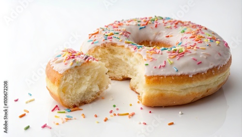 Adorable donut with a bite taken out of it, sweet, dessert, pastry, tasty, bakery, food, indulgence, treat, snack, colorful