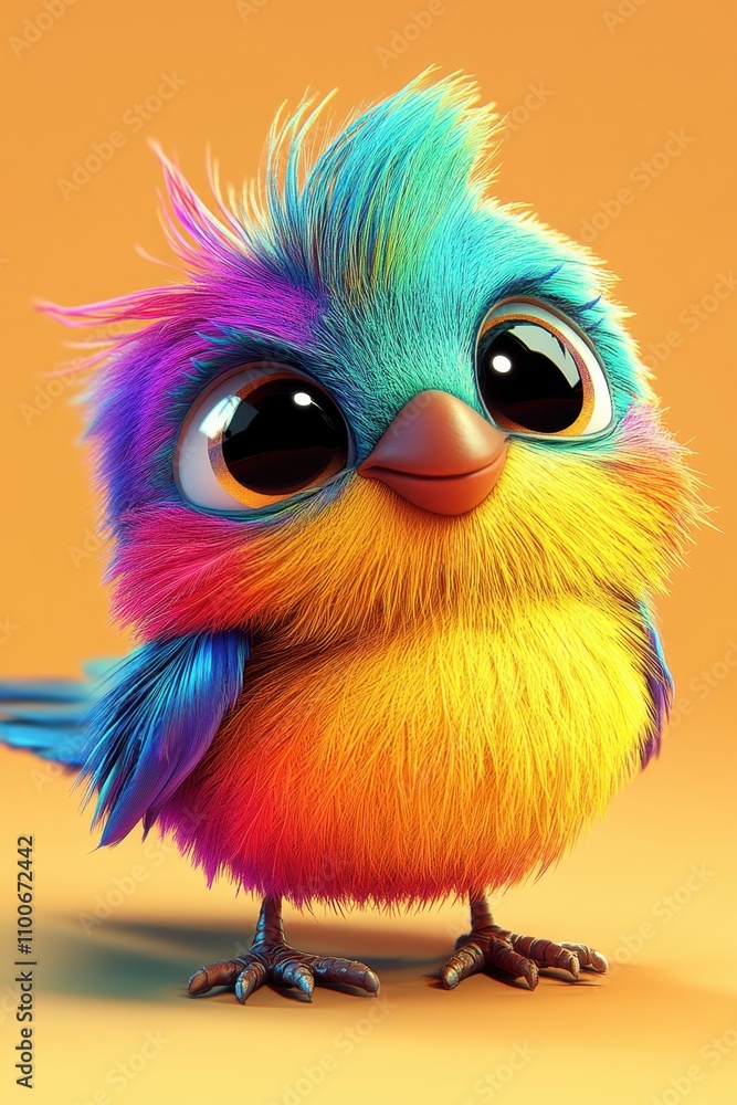 Fototapeta premium Colorful cartoon bird with bright feathers 
