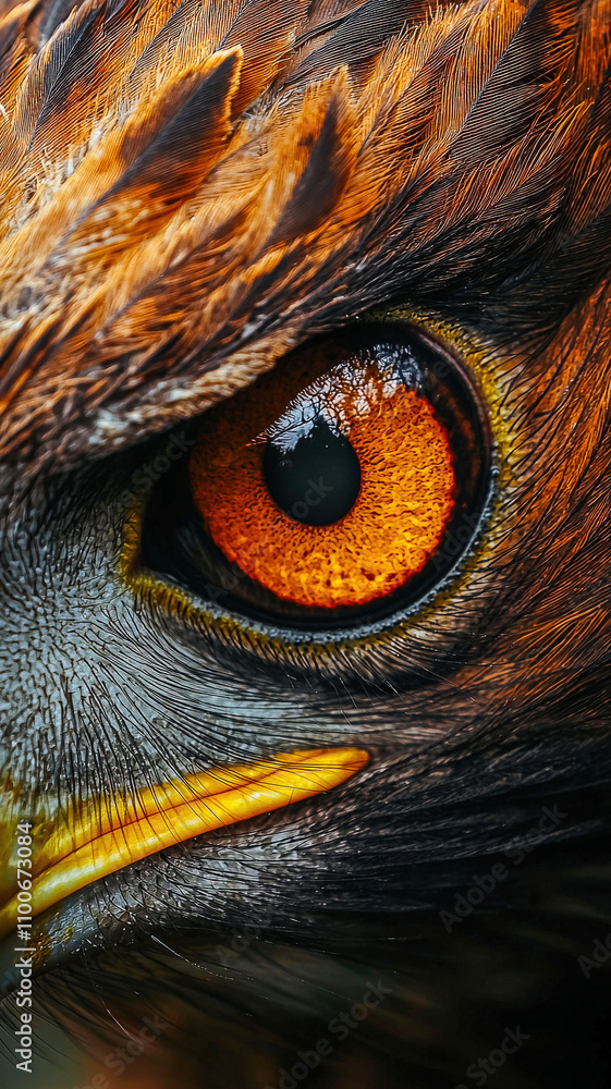 Extreme macro shot of an eagle’s eye, capturing its piercing gaze with intricate details of the feathers surrounding the socket.
Extreme macro shot of an eagle’s eye, capturing its piercing gaze with intricate details of the feathers surrounding the socket.