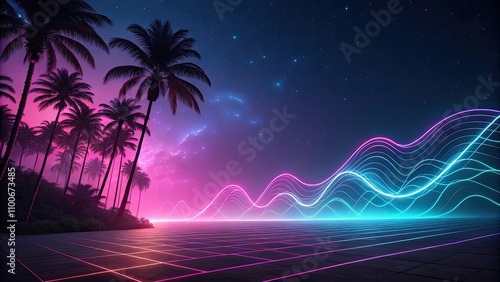 Abstract neon retro wave background with vibrant colors and glowing lines, retro, neon, abstract, wave, background, vibrant