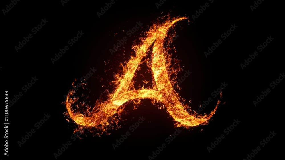 Fototapeta premium Letter A in fiery style on black 
