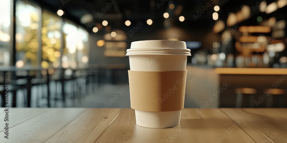 Coffee cup on wooden cafe table Coffee cup on wooden cafe table