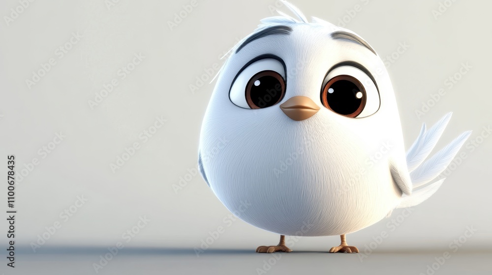Fototapeta premium Cute white cartoon bird with large eyes