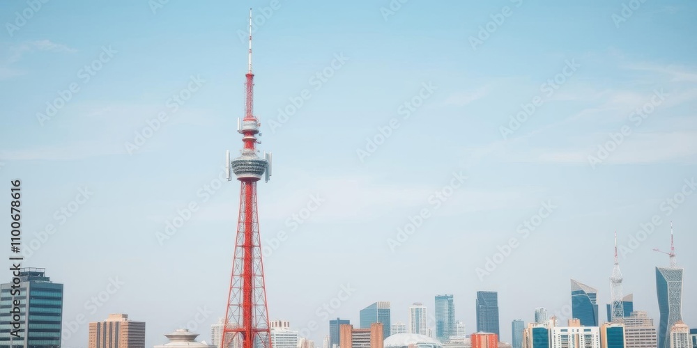 Obraz premium Telecom tower standing tall against a clear blue sky, architecture, tall