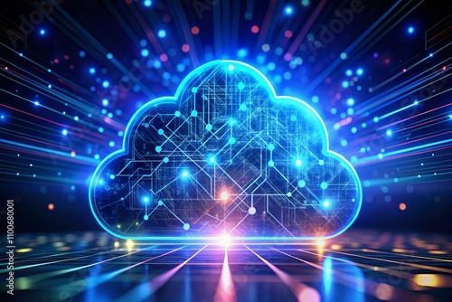 Wallpaper Mural Glowing Virtual Cloud with Data Connections Illuminating a Dark Background for High-Tech Product Photography and Digital Solutions Imagery Torontodigital.ca