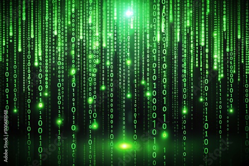 Wallpaper Mural Green Binary Code on Black Background - Post-Processed Generative AI Art Using the Rule of Thirds for Digital Aesthetic and Futuristic Design Torontodigital.ca