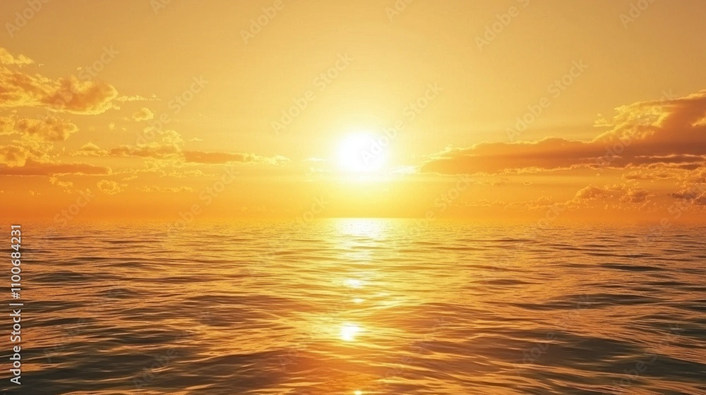 Obraz premium A bright, golden sun rising over a calm ocean, casting a warm glow on the water