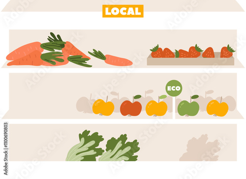 Grocery Store Shelf With Local Vegetables