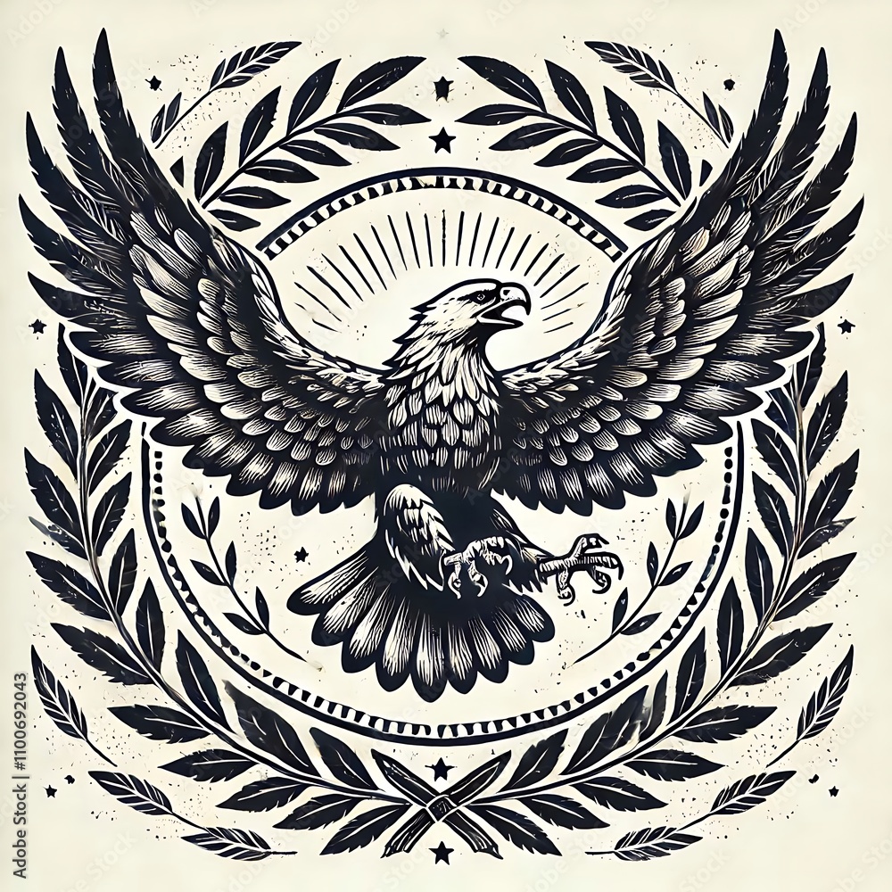 Obraz premium Stylized eagle surrounded by laurel leaves.