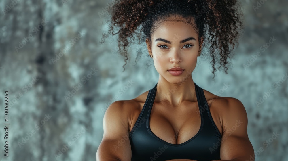 Athletic woman posing in gym attire, highlighting strength and fitness Athletic woman posing in gym attire, highlighting strength and fitness