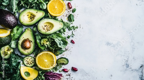 Wallpaper Mural Avocado salad with fresh greens and citrus dressing, vibrant and fresh on white background Torontodigital.ca