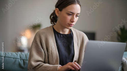 Women coding or programming in business environment at her workplace.