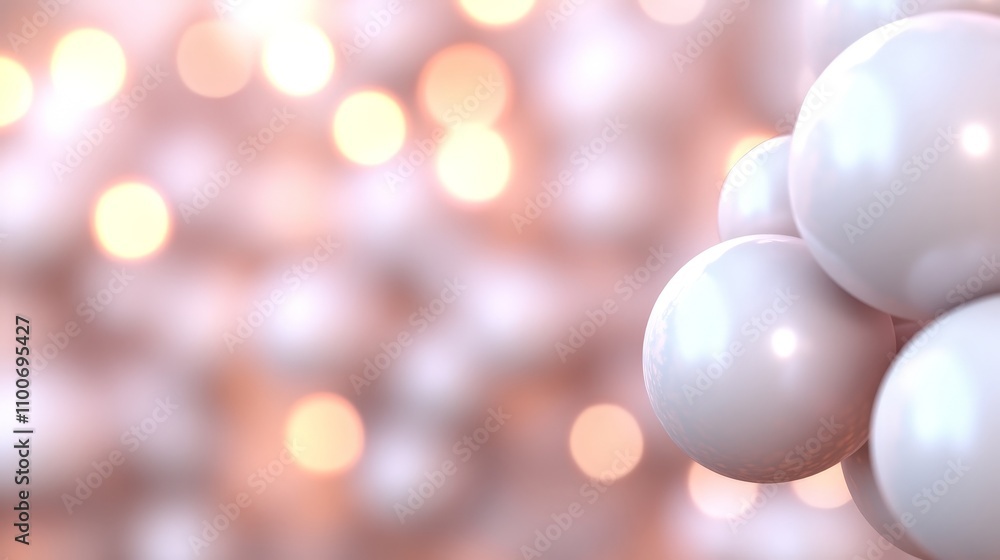 Abstract background with shiny white spheres and bokeh lights. Abstract background with shiny white spheres and bokeh lights.
