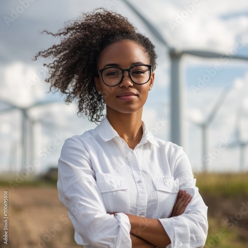 Free Download Black female engineer in sustainable energy, focusing on solar and wind projects - - GFXLoad