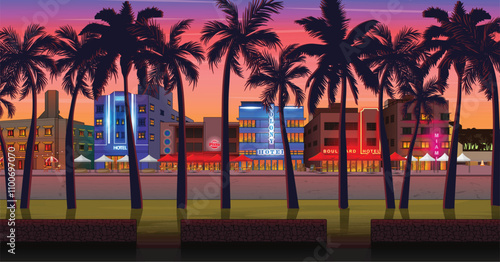 Miami Beach Ocean Drive Sunset landscape