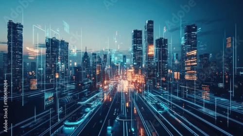 Wallpaper Mural A futuristic city skyline with holographic displays and advanced digital technologies integrated into everyday life Torontodigital.ca