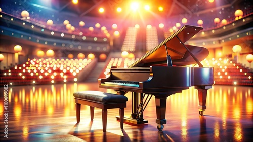 Grand Piano Auditorium Stage Bokeh Photo AI Art, Concert Hall, Music